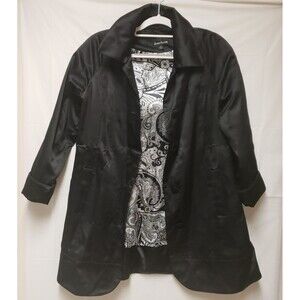 Dennis Basso Women's Black Satin Coat Jacket Size M NWOT Paisley Lining